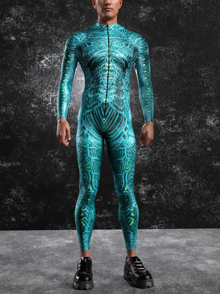 Halloween Skeleton Jumpsuit 3d Digital Printing Irregular Lines Adult Cosplay Bodysuit Carnival Party Unisex Cycling Catsuit