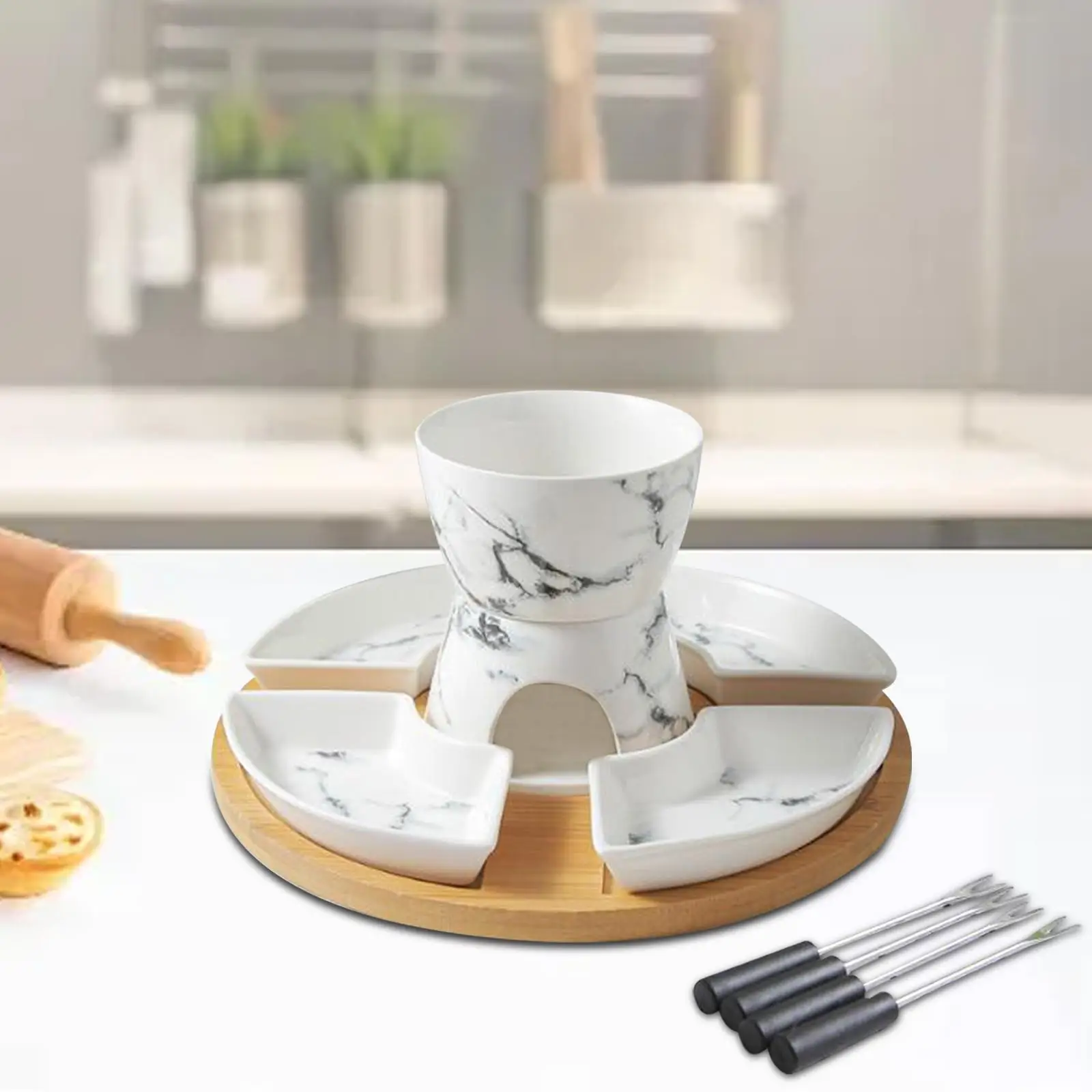 Fondue Pot Melting Pot Set, Chocolate Fondue and 4 Dishes, Butter Heater Melt Hot Bowl Set for Chocolate, Cheese