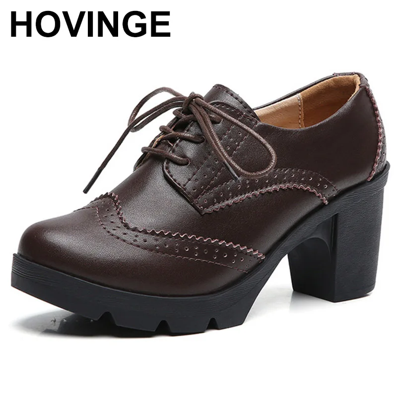 

2023 Women Pumps Shoes T Strape High Heels Brogue High Square Heel Genuine Leather Wedge Shoes Richelieu Woman
