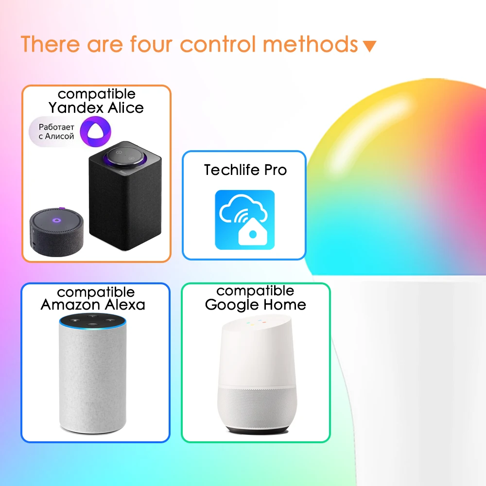 WiFi Smart Lamp LED Light Bulb Alexa Yandex Alice Google Home Assistant APP Voice Control 15W Color RGB E27 220V 110V Dimmable