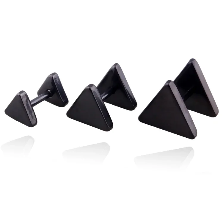

Fashion Women Men Triangle Ear Studs Color Gold Black Stainless Steel Geometric Triangle Barbell Stud Earring Jewelry