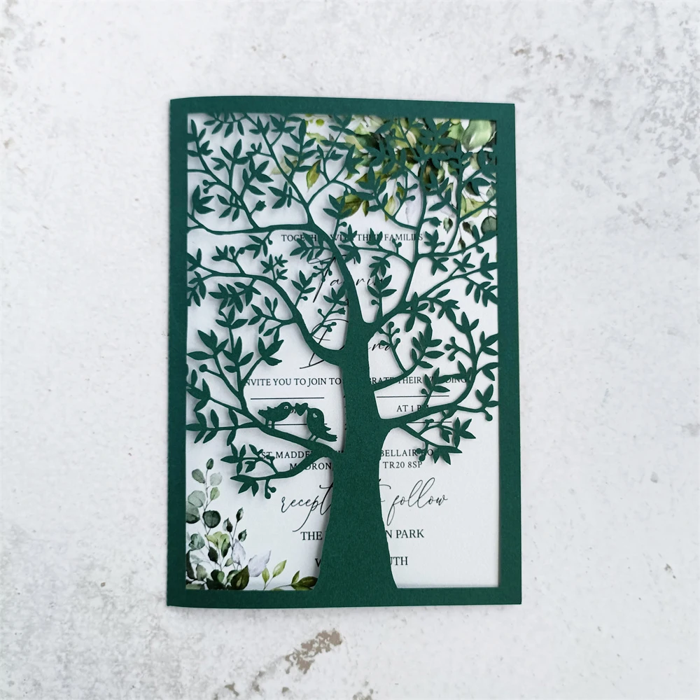 

Tree branches Invitation Card Weddinbg Quince Birthday Greeting Card Customized Text Printing 50 SetS