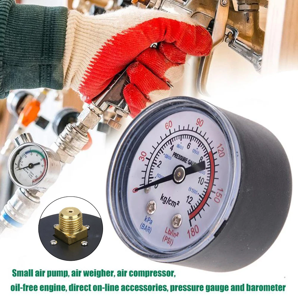 1pc Pneumatic Hydraulic Fluid Pressure Gauge Power Tools Pneumatic Tools Air Compressor Replacement Accessories 0-12Bar/0-180PSI 12v 170psi car air horn kit air compressor pump for truck train 4 trumpet built in pressure gauge compressor accessories