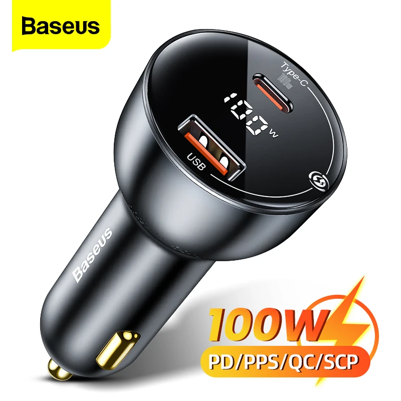

Автомобильное зарядное устройство Baseus, 100 Вт, USB C, Quick Charge 4,0 PD 3,0, USB Type-C, быстрая зарядка, автомобильное зарядное устройство для iPhone, Xiaomi, POCO, MacBook, ноутбука