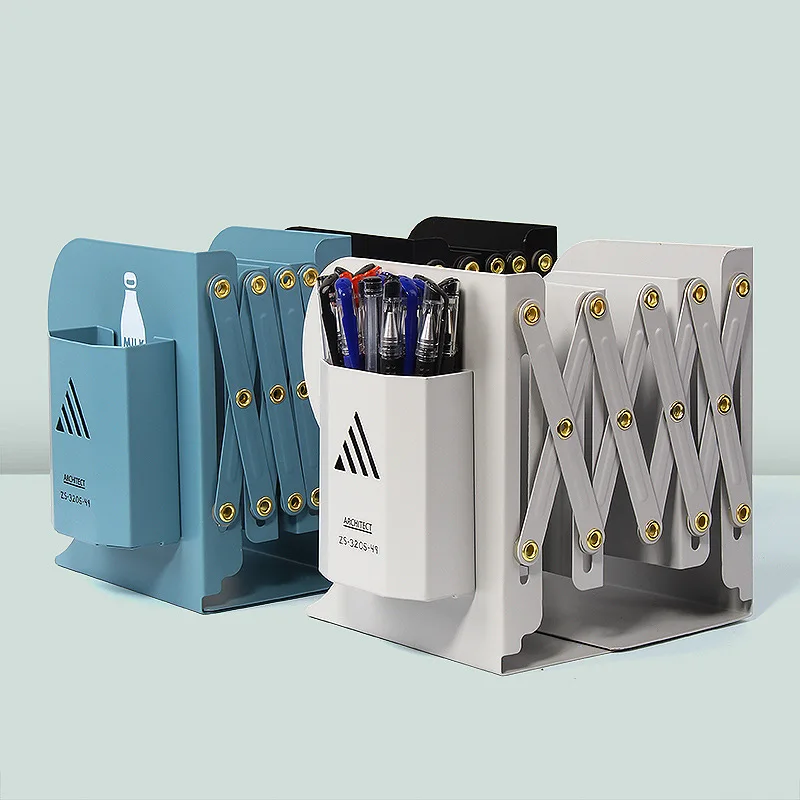 

Металлическая Выдвижная Подставка для книг с держателем для ручек, креативное студенческое использование, книжная полка, зажим для данных, растягивающаяся перегородка для файлов, вытягивающийся книжный наконечник