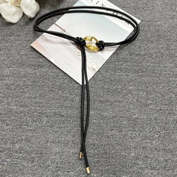 Women's Sheepskin Waist Belt with Gold and Silver Buckle - 130cm (Black golden)