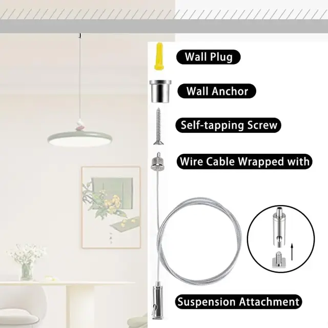 ชุดระบบแขวนโคมไฟหกเหลี่ยม, ชุดสายเคเบิลแขวนเพดาน, สายเคเบิลแขวนโคมไฟตู้ปลาแบบปิดผนึก 3.3/6.6 ฟุต 1