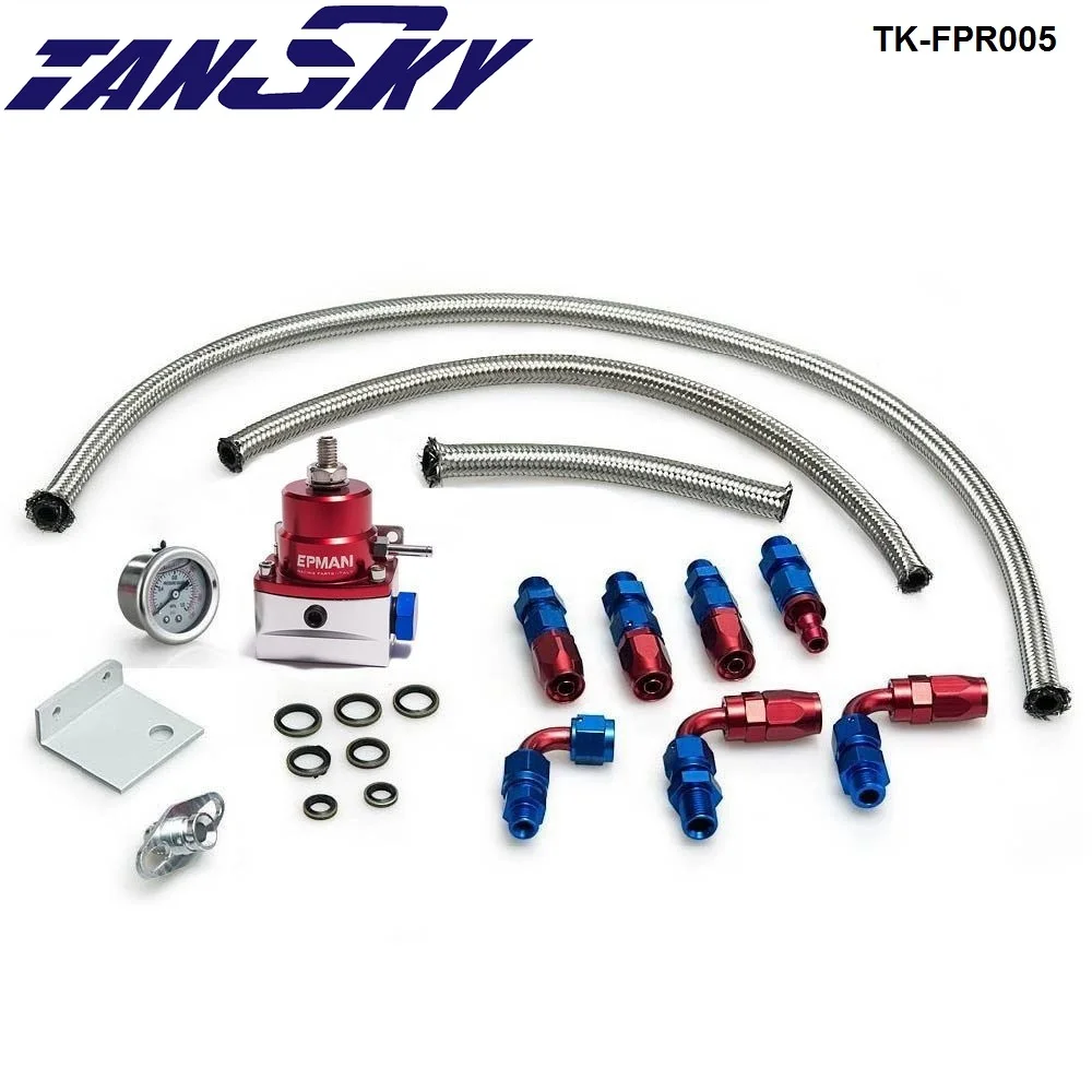 EPMAN -UniversaL Adjustable Fuel Pressure PSI Regulator w/ Oil Gauge Hose Fitting Injected Fit Oil cooler kit For Jeep TK-FPR005