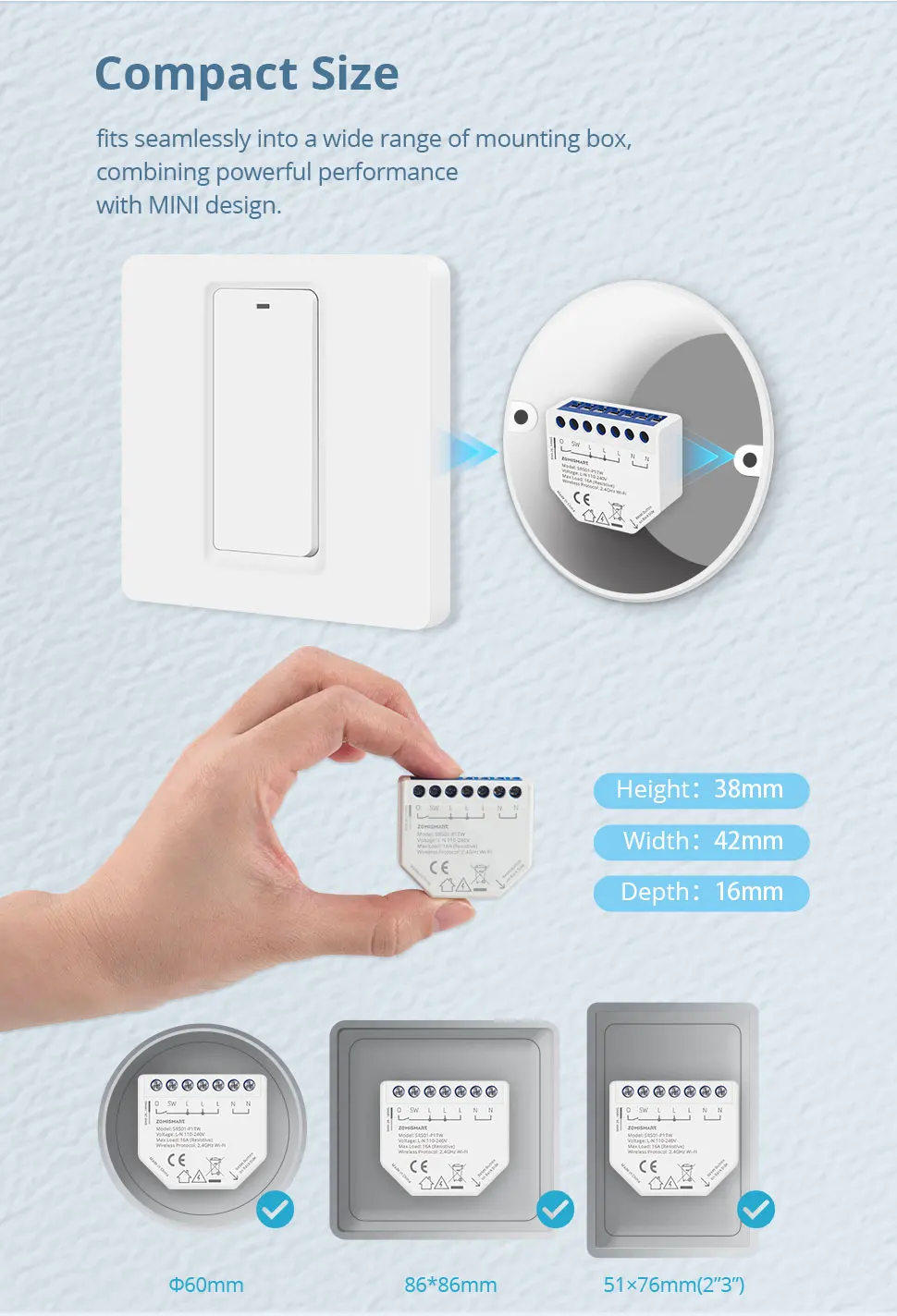 16A WiFi 1 Channel Relay Switch Smart Inline Module with Power Monitor Neutral R