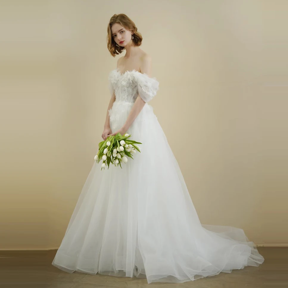 

Off the shoulder wedding Dress Short-Sleeve Plus Size off the shouder Princess Robe de Mariee wedding gown sweet-heart flower