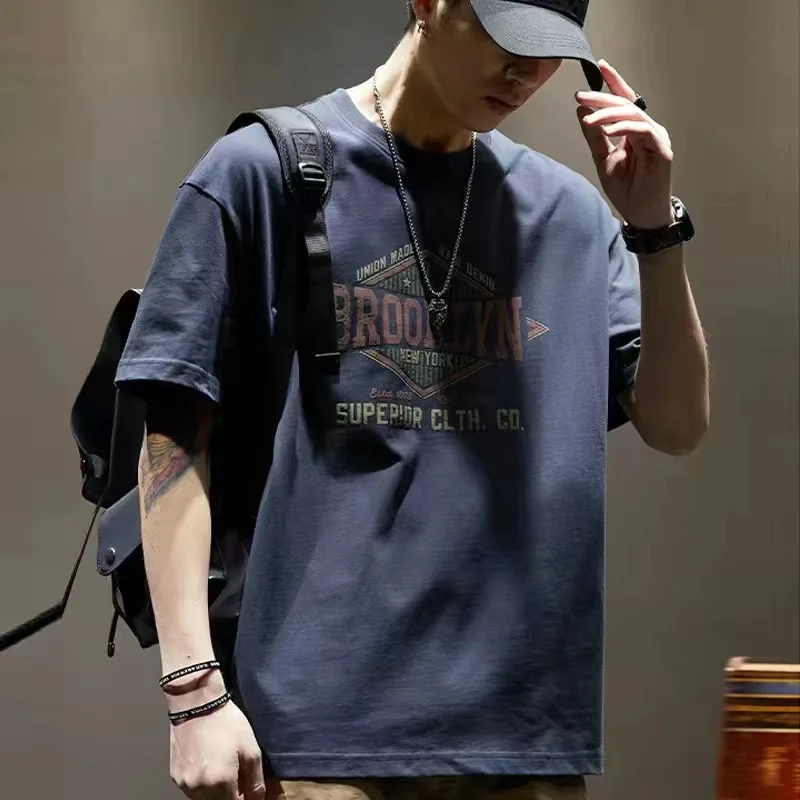 

Summer Men's T-shirt Short-sleeved Men's Cotton Short-sleeved Shirt Man Loose Large Cotton T-shirt Weight 300g M-6xl 40-135KG