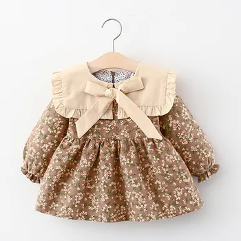 Vestito primaverile a maniche lunghe con stampa floreale per neonata, abito per il primo compleanno, abbigliamento per bambina di 1 anno.