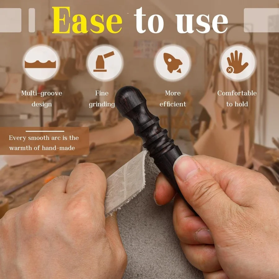 MIUSIE Leather Edge Burnisher Burnishing Tool Ebony Wood Edge Slicker Round Head Burnisher Tool Burnishing Polishing
