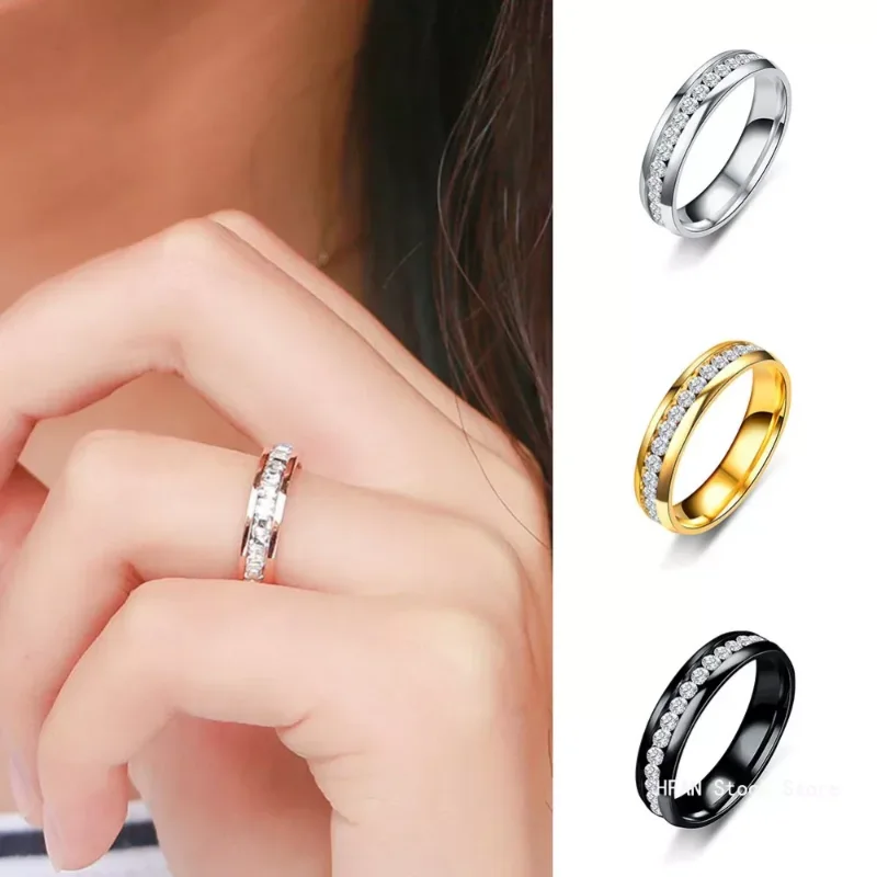 Gold Silver Plated Black Color Stainless Steel Zircon Couple Ring Women's Ring Men's male female jewelry Size US6-13