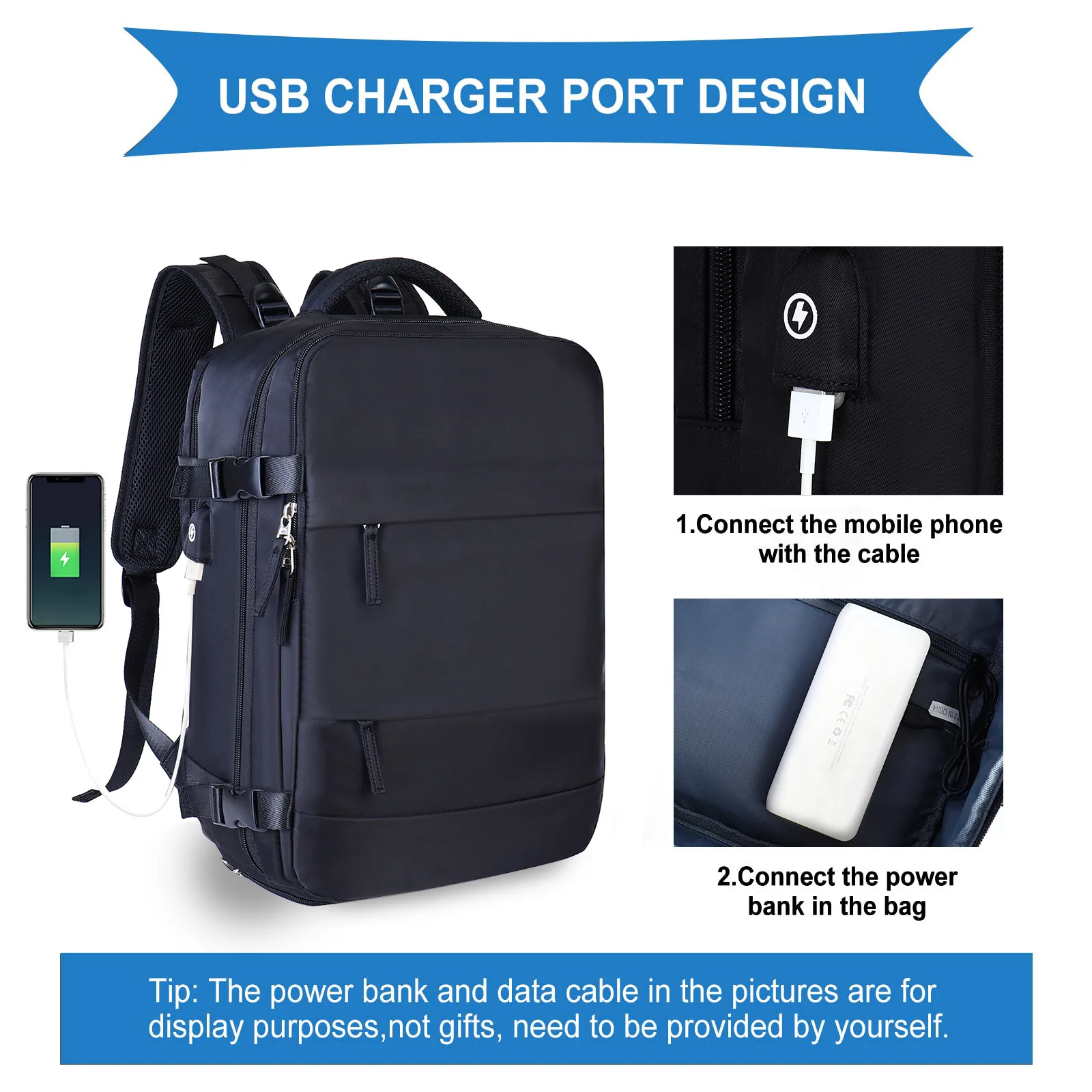 17in laptop battery bank backpack Travel Backpack, 17 Inch Extra Large Laptop with USB Charging Hole 45L Anti Theft Travel Backpack Water Resistant College Business Computer Bag Fit 17.3 Inch Laptop for Men Women Simplify your journey with one bag that meets all your travel needs Nylon Backpack for Men Large