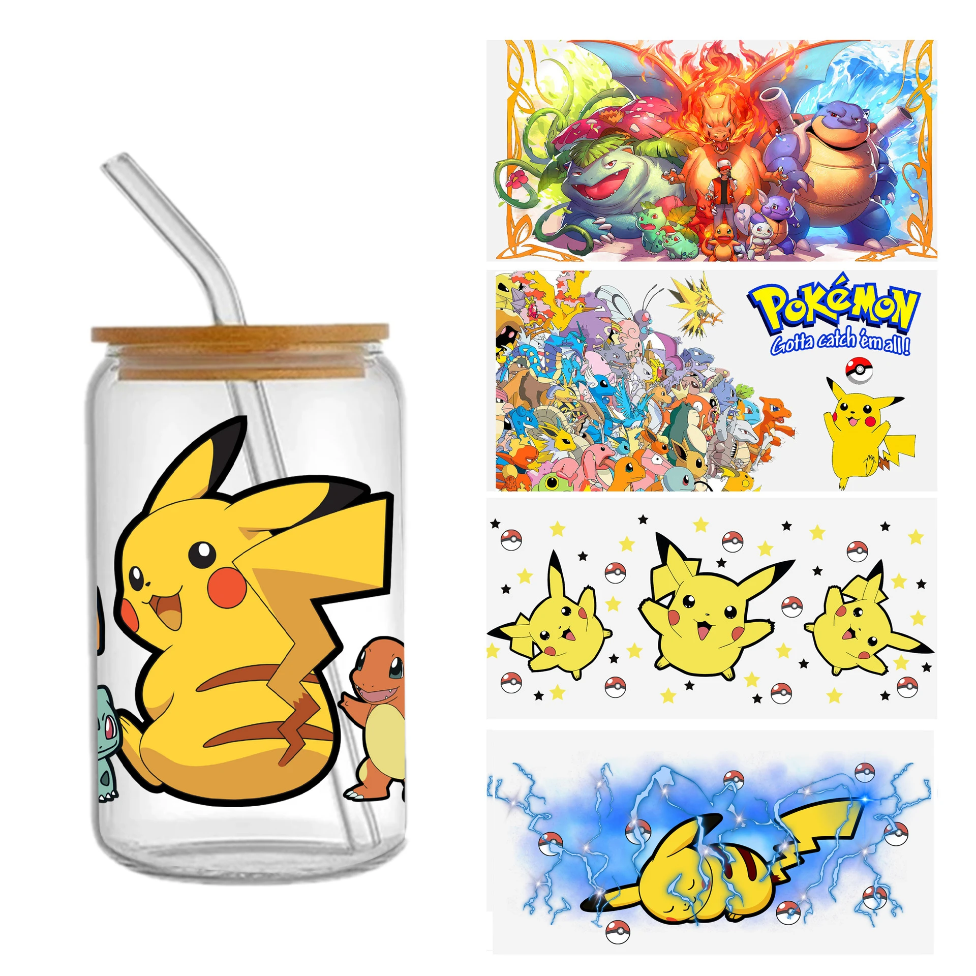 

Pokemon cartoon anime figure Pikachu kawaii Eevee UV DTF transfer crystal mug stickers tear-off stickers decoratiin gift toys