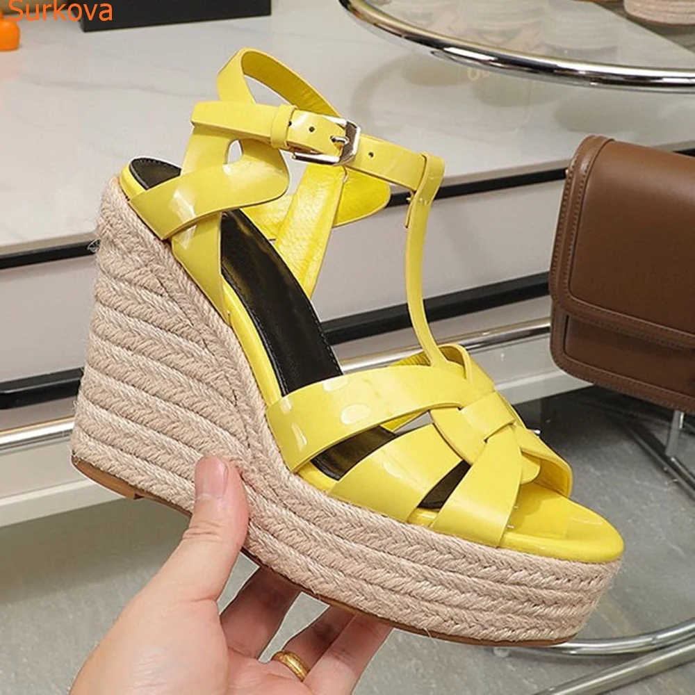 

Straw Bottom Cross Tied Women Sandals Wedges Platform Slingback High Heels Open Toe Newest European Party Fashion Roman Shoes