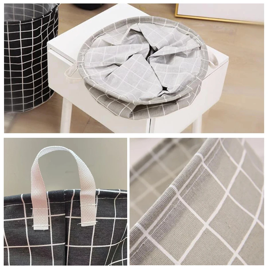 Dirty Laundry Basket Cotton Linen Foldable Round Waterproof Organizer Bucket Clothing Children Toy Large Capacity Storage Home