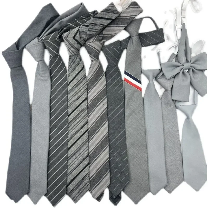 

Gray Tie Women's Solid Color Striped No-tie Uniform Bachelor's Dress Zipper Day Pleated Skirt Bow Bow Bow