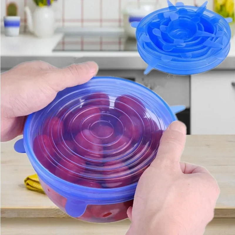 

6Pcs Food Silicone Fresh-keeping Cover Reusable Stretch Lid Refrigerator Universal Microwave Airtight Plastic Wrap Adaptable Lid