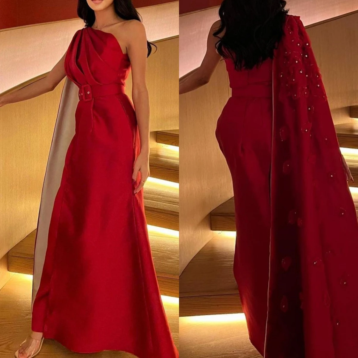 

Prom Dresses Elegant One-shoulder Sheath Cocktail Fold Waist Satin Occasion Evening Gown فساتين سهره فاخره 2023 롱원피스