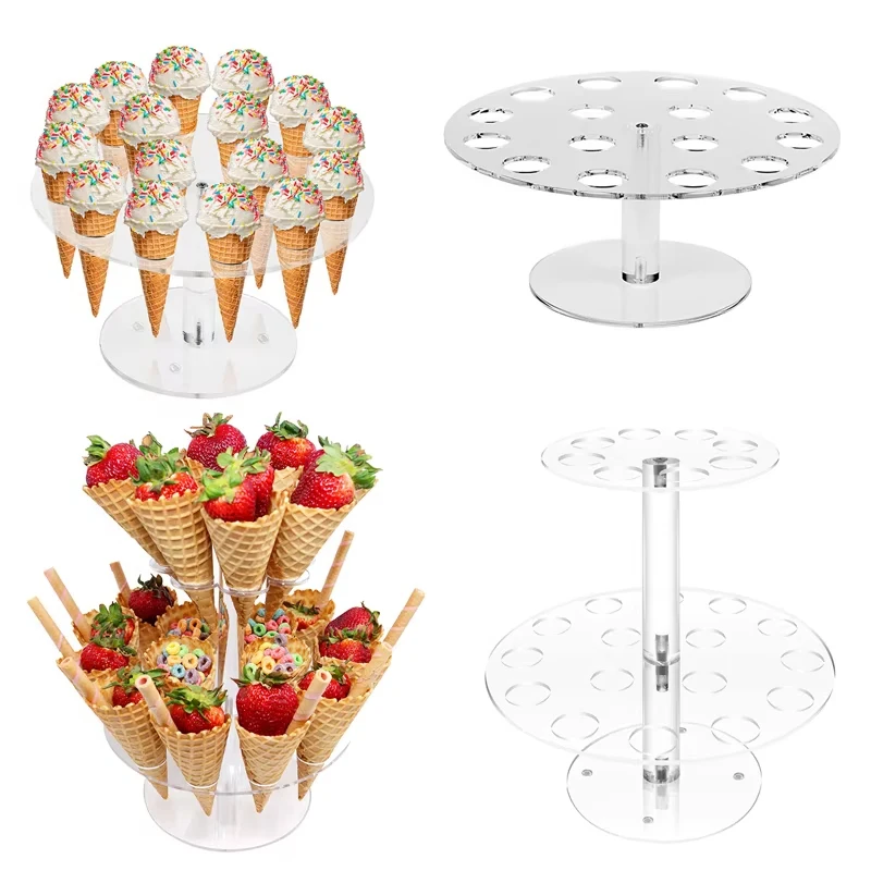 16/24 Holes Acrylic Ice Cream Stand Wedding Party Cone Holder Cupcake Popcorn Rack