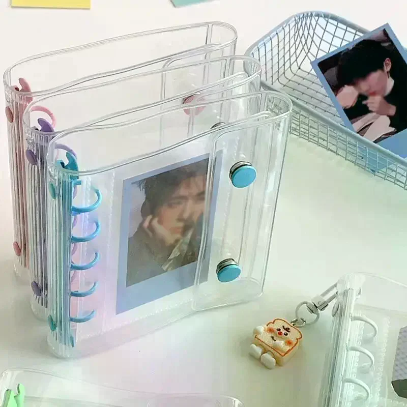 M5 와이드닝 더블 버튼 투명 PVC 소프트 커버 바인더 커버 저널 스케치북 액세서리 다이어리 사무용품