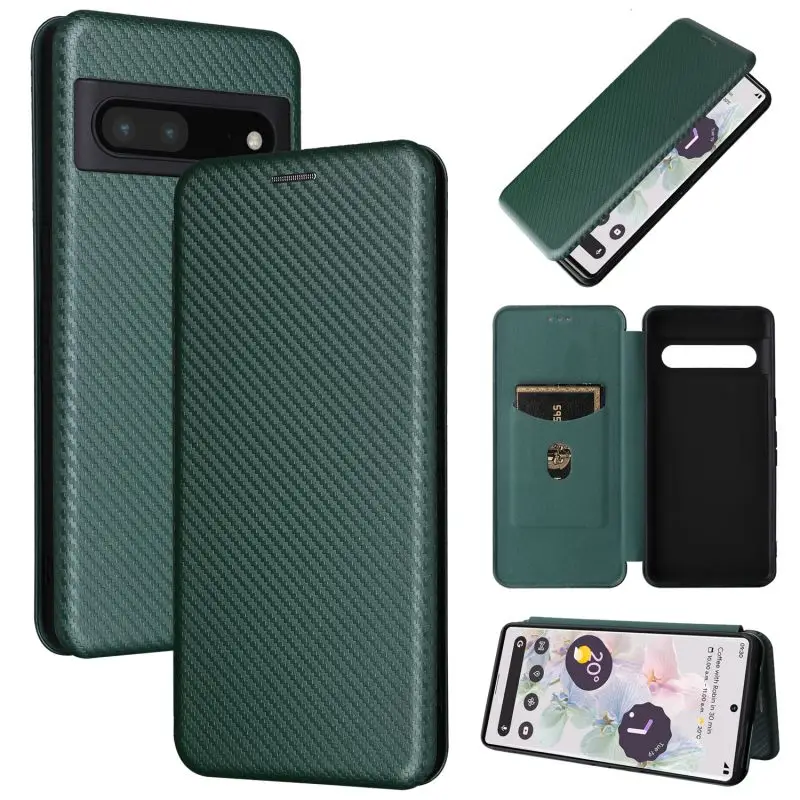 

Carbon Fiber Magnetic Close Leather Flip Cover Case for Google Pixel 8 7 6 Pro 7A 6A 5A 3A 5 4 3 XL Shell Wallet Card Holder