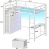 Twin Loft Bed with Desk & 8 Drawers Tall Dresser, Metal Loft Bed with LED Lights & Charging Station, 2-Tier Storage Shelves, Sta 2