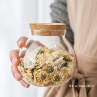 500ML Spherical Glass Food Storage Container with Cork Lids Large Capacity Sealed Glass Bottles Pot Jar for Kitchen Organizer 2