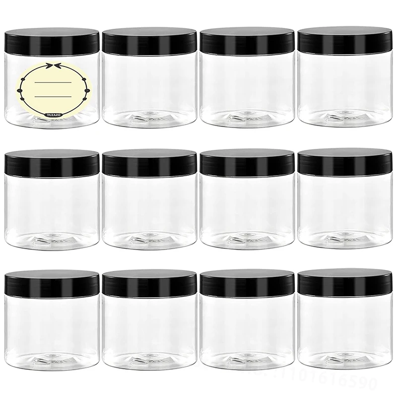 TUZAZO 8 oz Plastic Jars with Lids and Labels - Premium Refillable