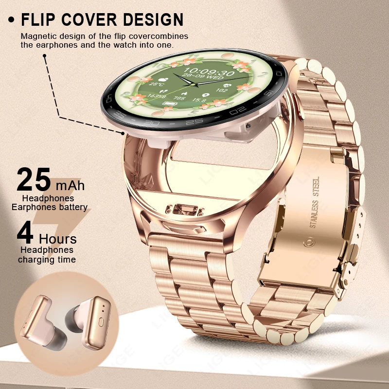 LIGE Men Women New 2 in 1 Smart Watch With Earbuds Smartwatch TWS Bluetooth Earphone Heart Rate Blood Oxygen Monitor Sport Watch