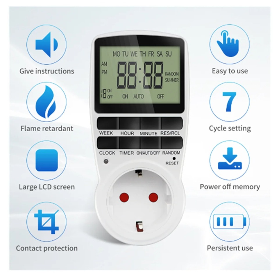 Electronic Digital Timer Kitchen Timer Socket Outlet 230V 110V 12/24 Hour Cyclic Outlet Programmable Timing EU FR US UK AU Plug