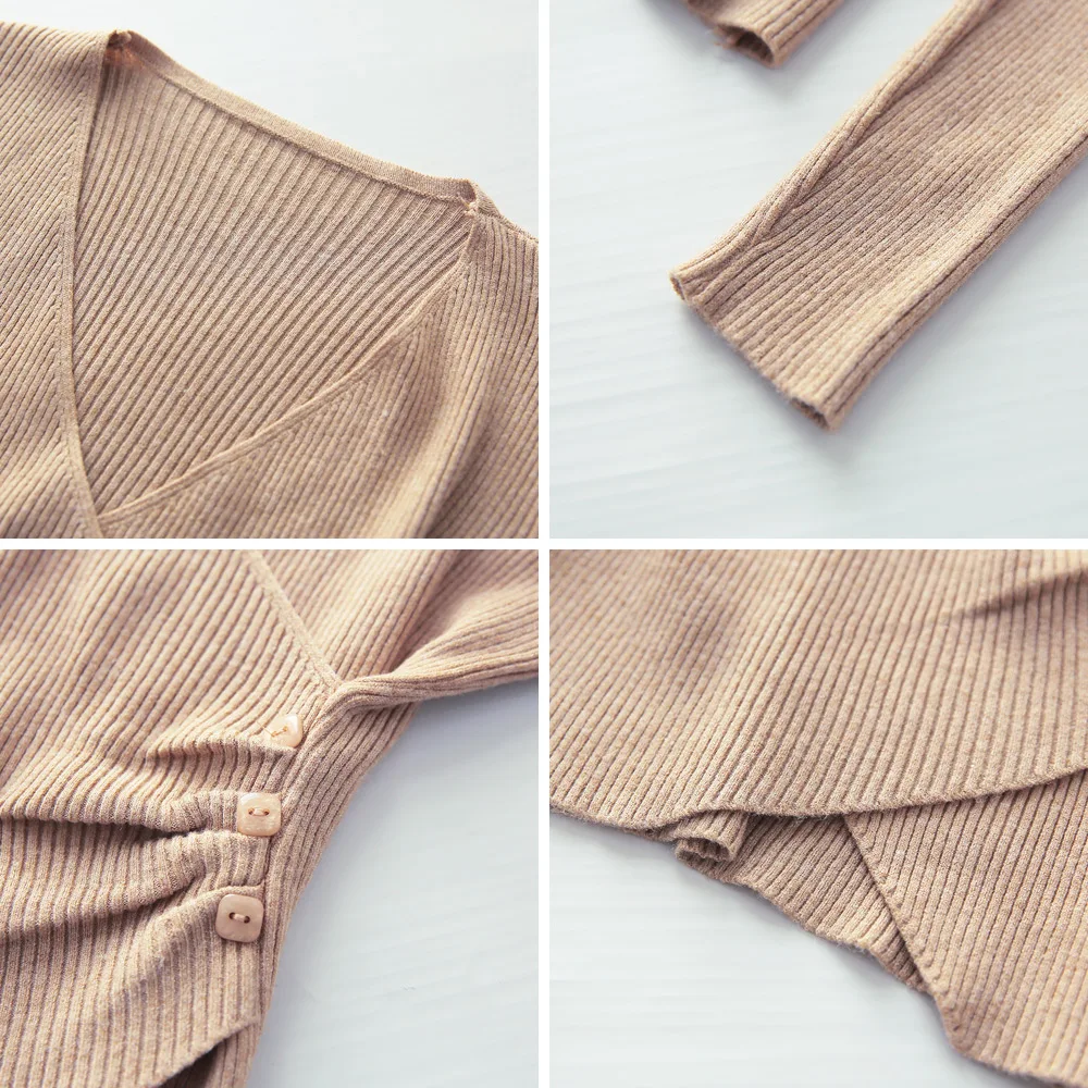 Surplice Sweater for Women Pullovers Ribbed Knit V-Neck Long Sleeve Button Side Plain Jumper Teen-girl Fall Winter Basic Outfit 6