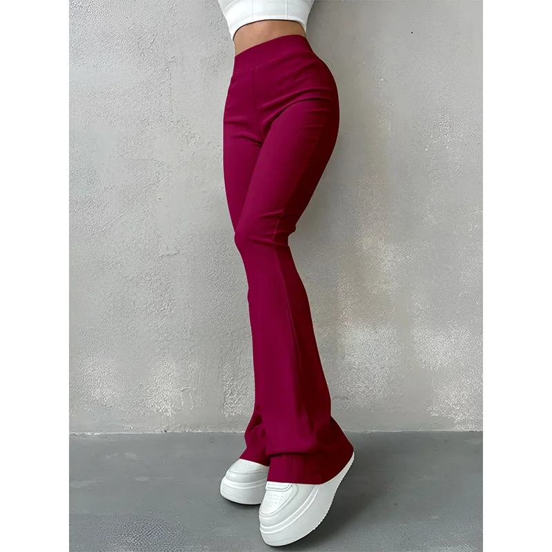 Women's Pants Solid Colour Slim High Elastic Women's Trouser Fashion Thin Female Wide-legged Trousers Street Wear All Season 2