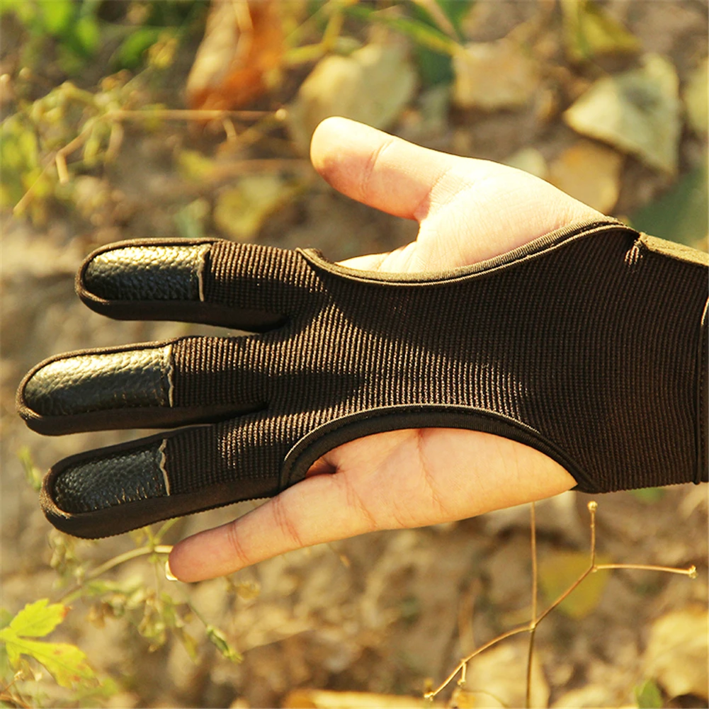 3 Finger Gloves Knitted Leather Elastic Fiber Hand Protection Archery Glove 