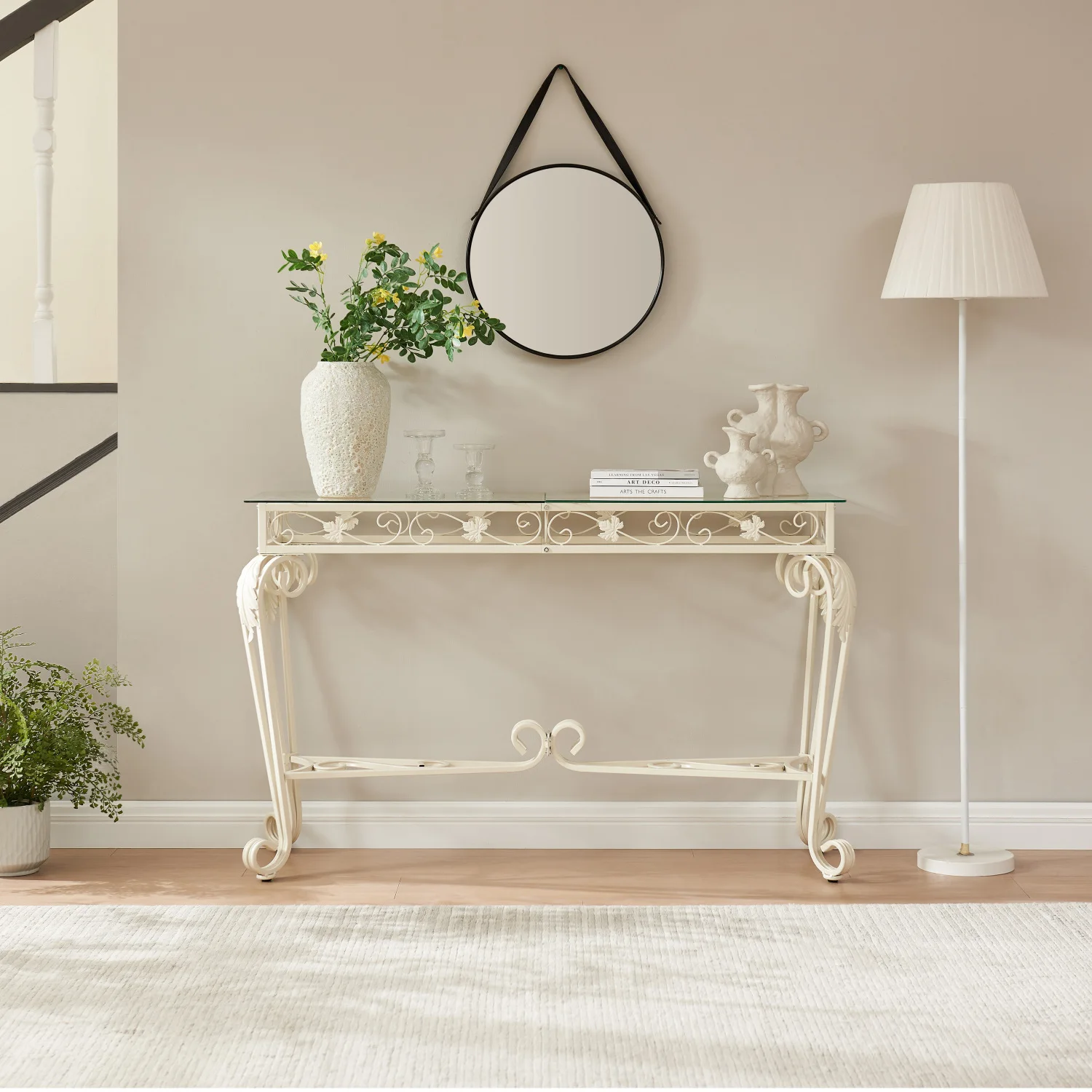 

Fancy Modern Glass and Metal Entrance Table with Storage, Sturdy Hallway Console Tables for Entryway, Easy Assembly Sofa Tables