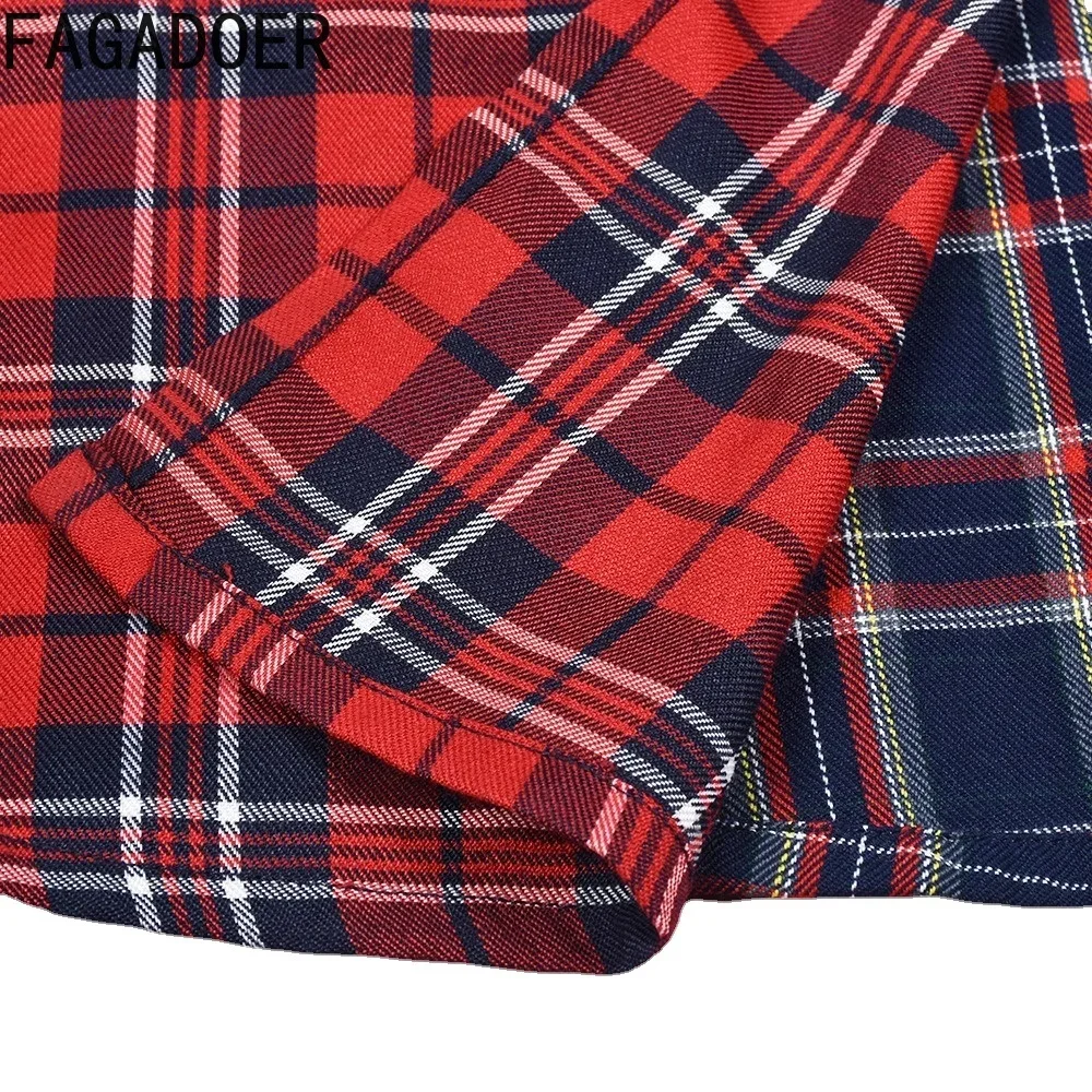 FAGADOER Fashion Streetwear Women High Waisted Plaid Splicing Print Side Slit Mid Skirts Casual Female Y2K Matching Bottoms 2023 6