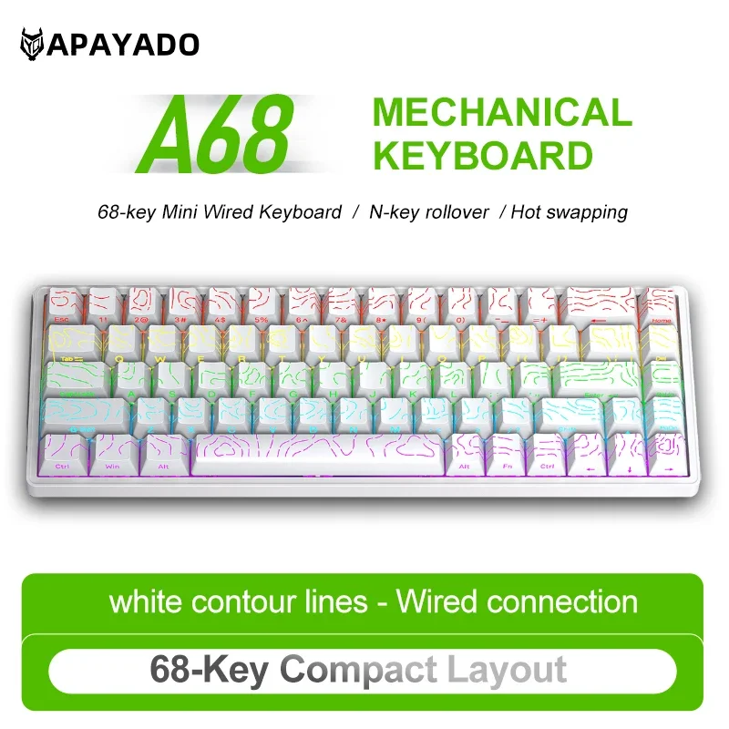 Enhanced Wired RGB Mechanical Keyboard with Hot-Swappable ABS Keycaps, 68 Keys