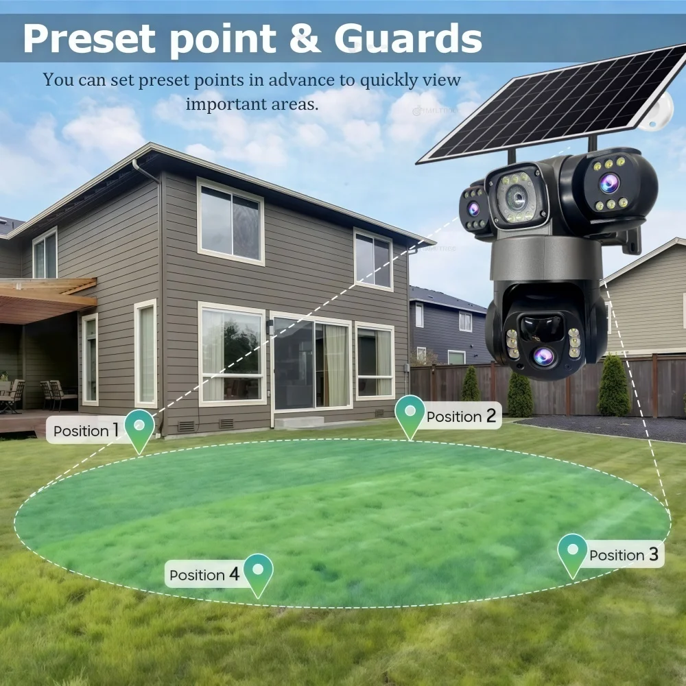 V380Pro Triple Lens 4G Solar Camera Outdoor 15MP 10X Zoom Triple Screen PIR Motion Detection Security Surveillance IP66 PTZ Cam 5