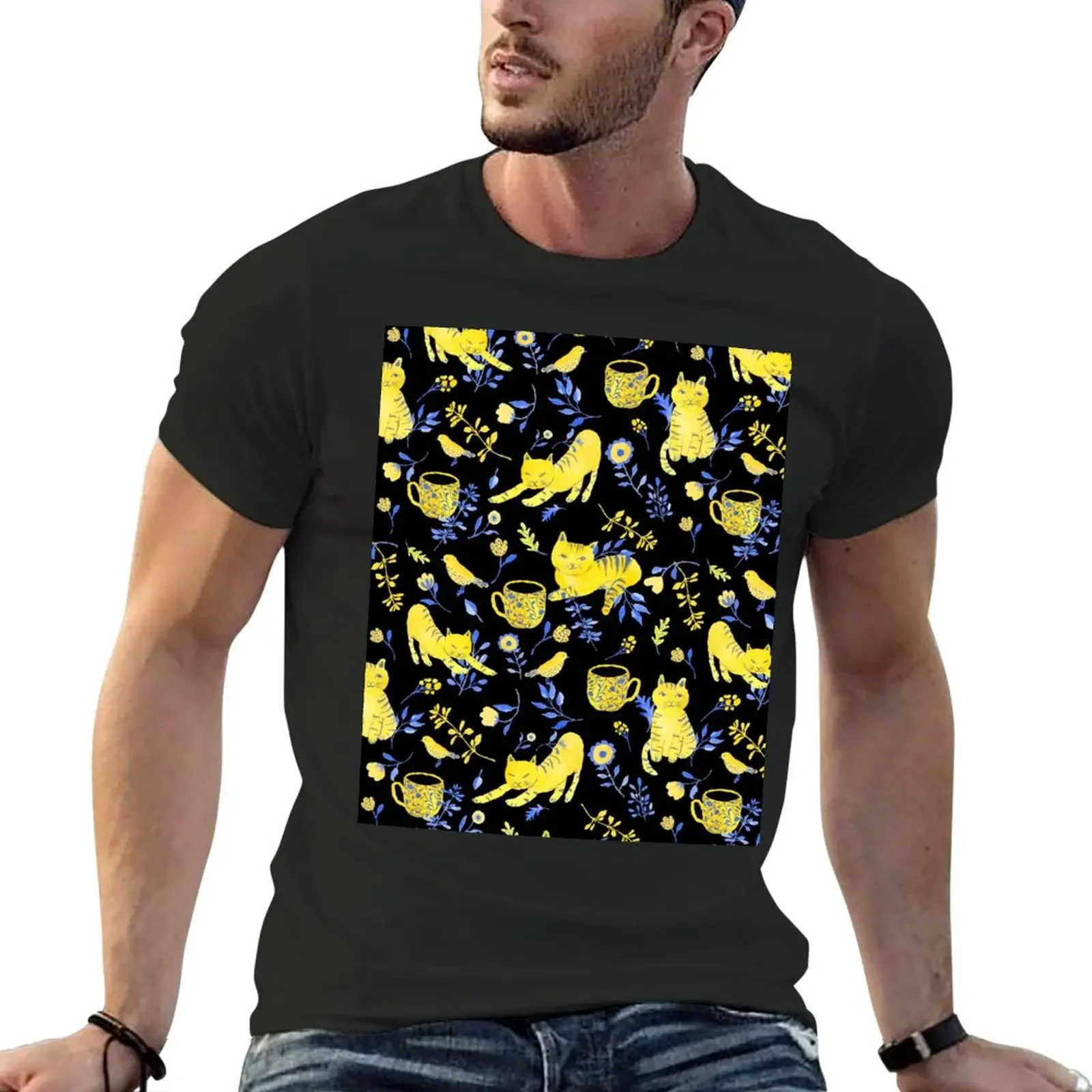 

dreaming of yellow and blue cats T-Shirt oversized heavyweights blanks mens funny t shirts