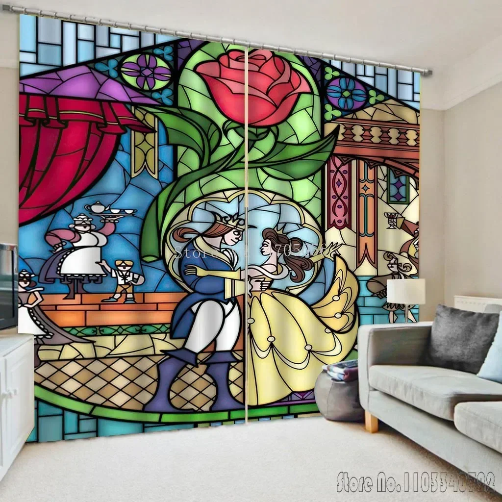 The Prince and Princess Belle Window Curtain 3D Print Blackout Curtains Living Room Bedroom Decor Custom Kids Gift 2