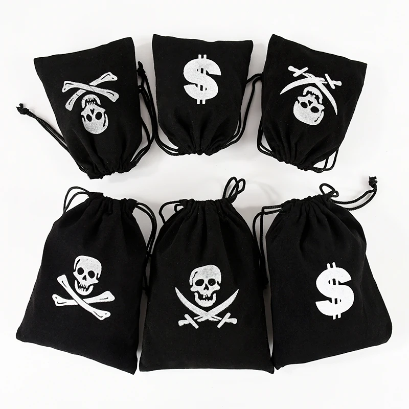 5 Stück Piraten beute Taschen Piraten schatz Kordel zug Taschen für Halloween benutzer definierte Dekoration Geschenkt üte Süßigkeiten Schmuck Goodie Tasche – Detail 3