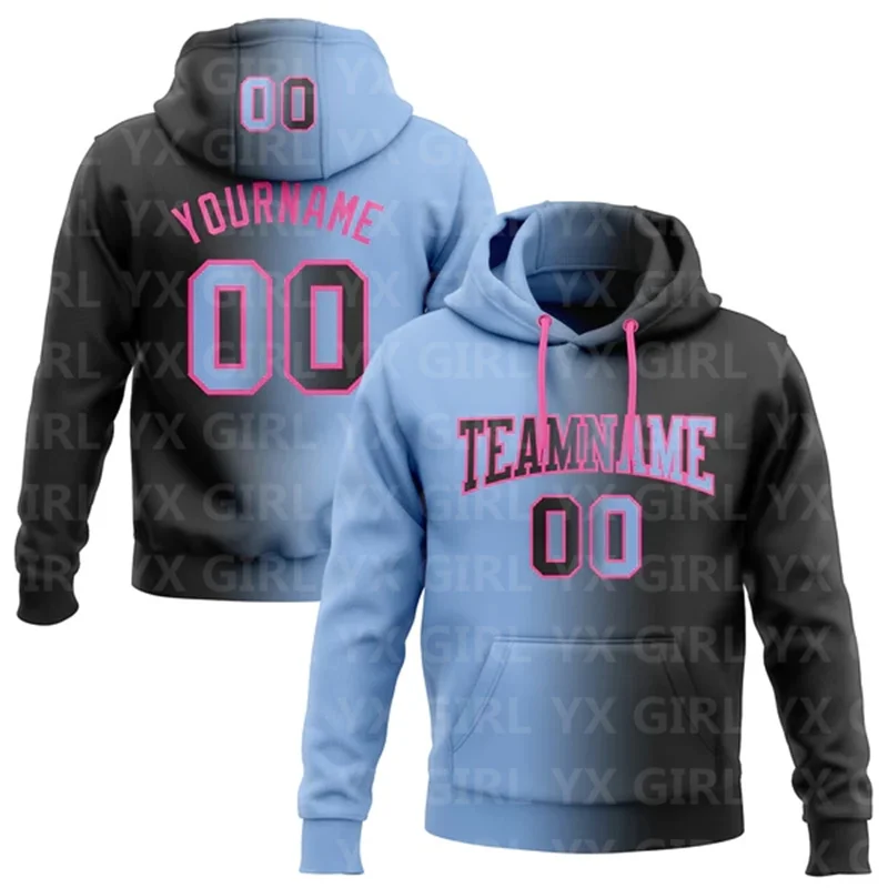 Custom Black Pink-Light Blue Gradient Fashion Sports Pullover Sweatshirt Hoodie 3D Printed Sports Pullover Sweatshirt Hoodie