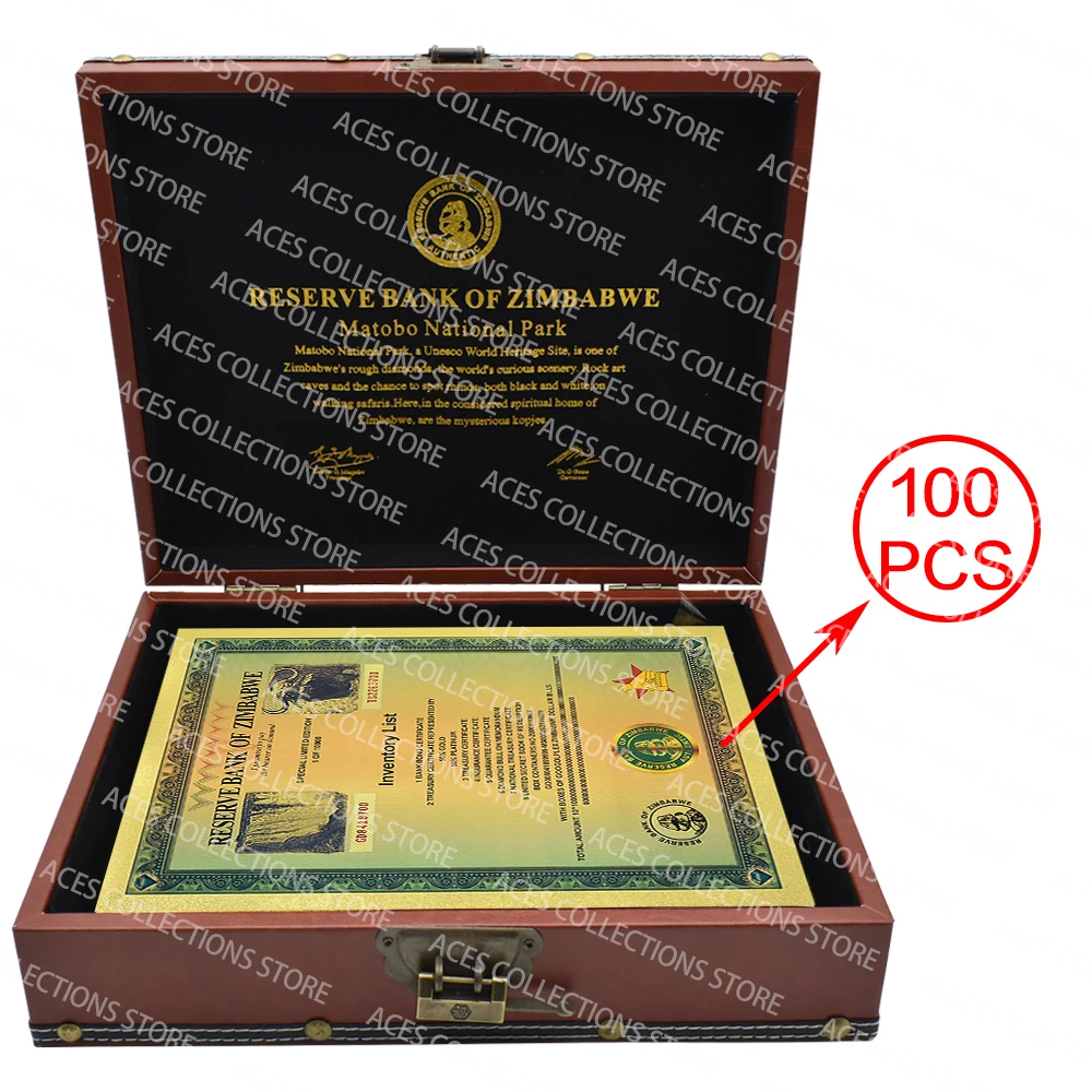Googolplex Zimbabwe Contenitori Banconote D'Oro In Scatola Di Raccolta 100/200/300 Pezzi Africa Unc Note Numero Di Serie Da Collezione
