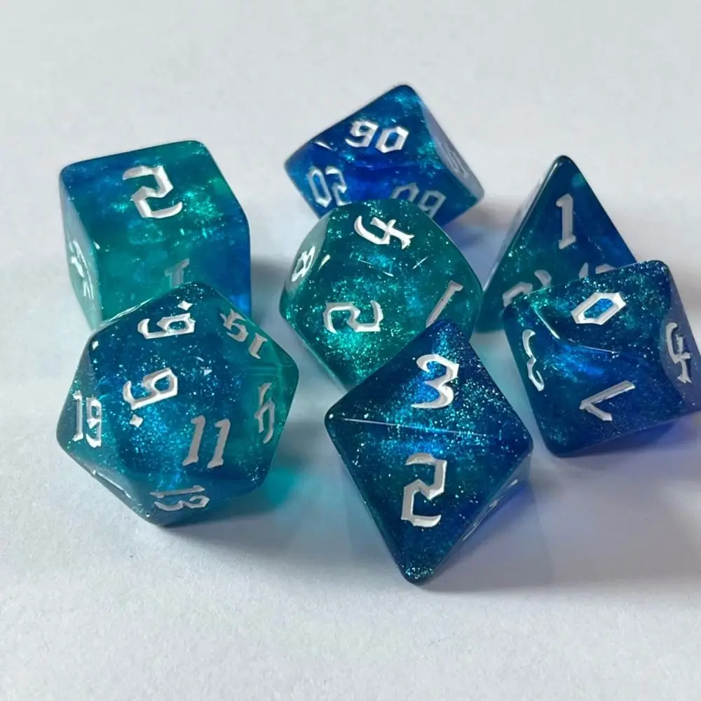 thumbnail image 1 of Juego de mesa de 7 troqueles, dados poliédricos de doble color para fiesta, juego de dados acrílicos TRPG DND, D4, D6, D8, D10, D12, D20, 7 unidades por juego, 1 of 4