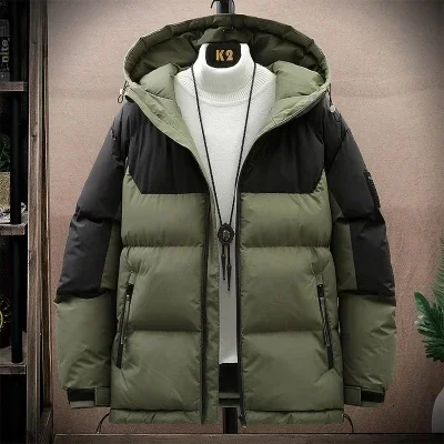 2024 Men's Autumn and Winter Trendy Short Style Thickened Warm Down Cotton Jacket Youth Casual Loose Cotton Jacket Plush