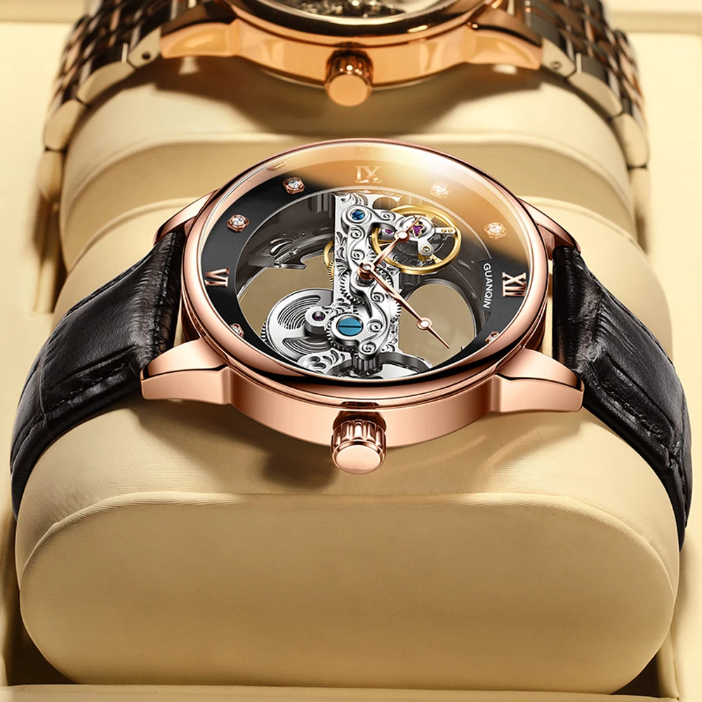 2024 New GUANQIN Mens Mechanical Watches Top Brand Luxury Automatic Watch For Men Waterproof Sports Men Wristwatch Clock Leather