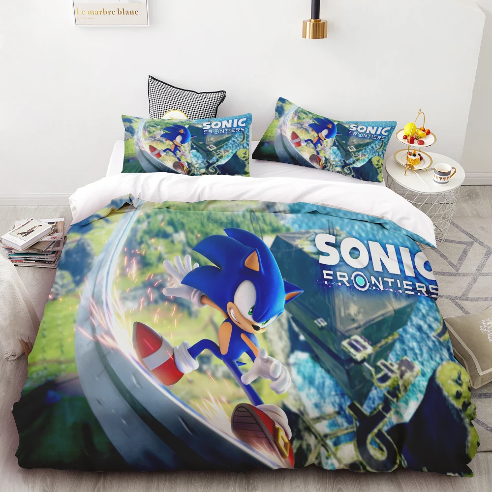 thumbnail image 1 of 1 funda de edredón con dibujos animados de la serie Sonic, impresión digital en 3D, 2 fundas de almohada, suave y cómoda, 100 % poliéster, juego de cama para regalo, 1 of 4