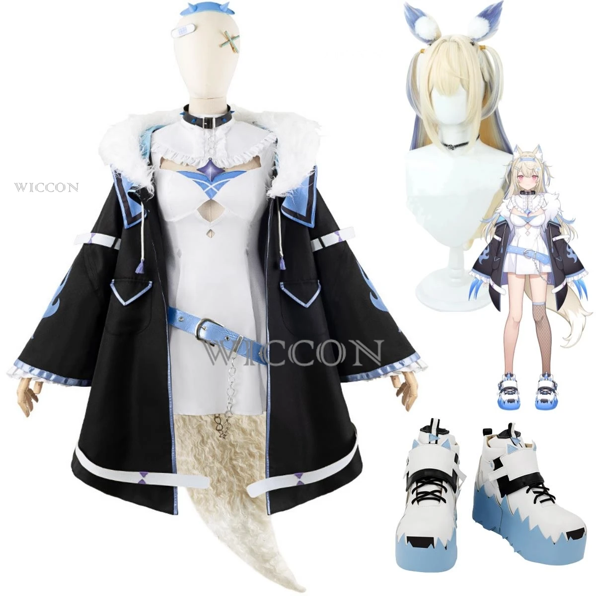 

Anime Vtuber Abyssgard Fuwawa Cosplay Costume Hololive EN Advent 3rd Generation Fuwamoco Wig Uniform Boots Woman Sexy Party Suit